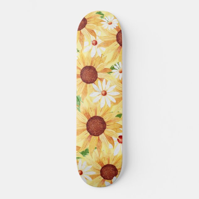 Gelbe Sonnenblume und Daisy Skateboard (Vorderseite)