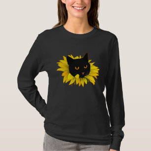 Gelbe Sonnenblume und schwarze Katze T-Shirt