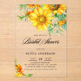 Gelbe Sonnenblume und Sea Buckthorn-Brautparty Acryleinladungen