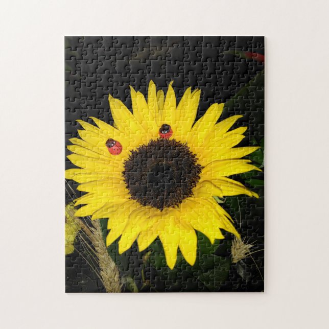 Gelbe Sonnenblume und zwei Ladybugs Puzzle (Vertikal)