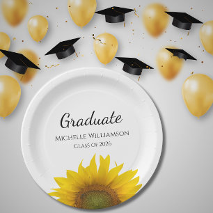 Gelbe Sonnenblumen-Abschlussfeier der Klasse 2025  Pappteller