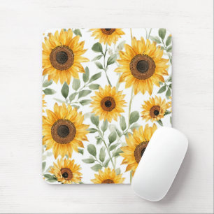 Gelbe Sonnenblumen Aquarell-Blumenmalerei Mousepad