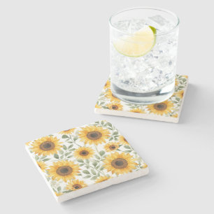 Gelbe Sonnenblumen Aquarell-Blumenmalerei Steinuntersetzer