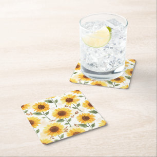 Gelbe Sonnenblumen Aquarell Floral Whimsical Rechteckiger Pappuntersetzer
