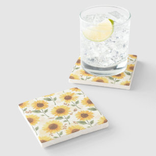 Gelbe Sonnenblumen Aquarell Floral Whimsical Steinuntersetzer