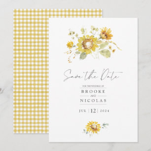 Gelbe Sonnenblumen-Aquarell-Hochzeitseinladung Save The Date