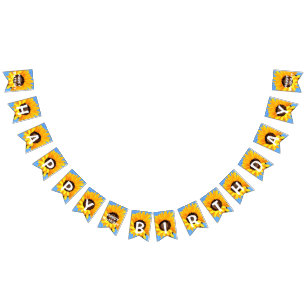 Gelbe Sonnenblumen auf blauem Himmel - Happy Birth Wimpelkette