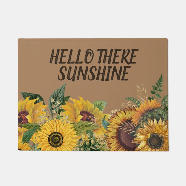 Gelbe Sonnenblumen auf Brown Hallo Es Sonnenschein Fußmatte (Vorderseite)
