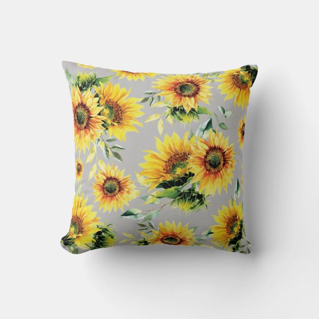 Gelbe Sonnenblumen auf Grau Kissen (Vorderseite)