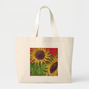 Gelbe Sonnenblumen auf Rot Jumbo Stoffbeutel