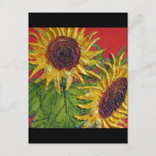 Gelbe Sonnenblumen auf Rot Postkarte
