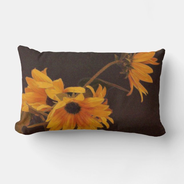 Gelbe Sonnenblumen auf Schokoladenhintergrund Lendenkissen (Vorderseite)