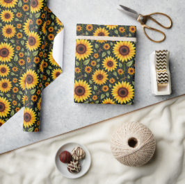 Gelbe Sonnenblumen auf schwarz Geschenkpapier