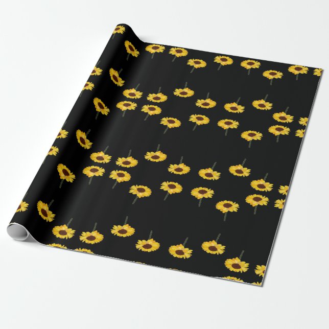 Gelbe Sonnenblumen auf schwarz Geschenkpapier (Ungerollt)