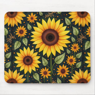 Gelbe Sonnenblumen auf schwarz Mousepad