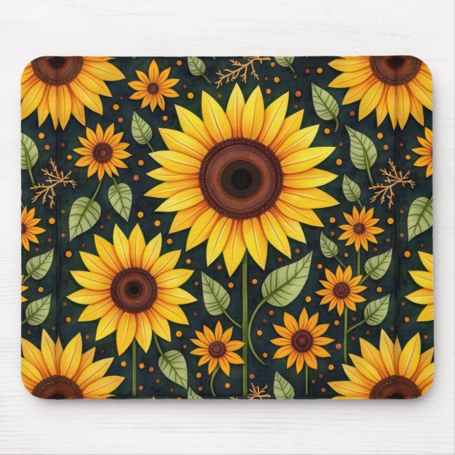 Gelbe Sonnenblumen auf schwarz Mousepad (Vorne)