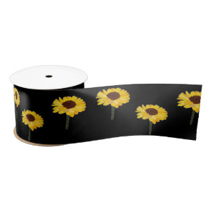 Gelbe Sonnenblumen auf schwarz Satinband
