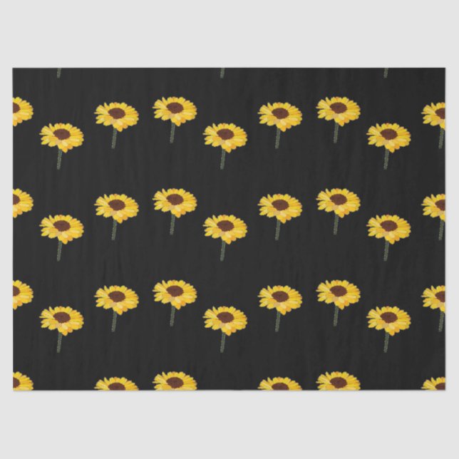 Gelbe Sonnenblumen auf schwarz Seidenpapier (Vorderseite)