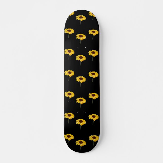 Gelbe Sonnenblumen auf schwarz Skateboard (Vorne)