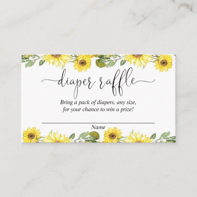 Gelbe Sonnenblumen Babydusche-Windel-Gewinnkarten Begleitkarte (Vorderseite)