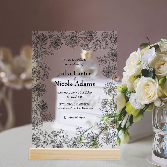 Gelbe Sonnenblumen Blätter Garten Minimalistische  Acryleinladungen (Von Creator hochgeladen)