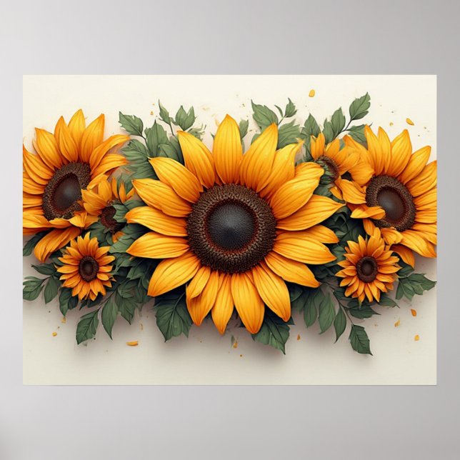 Gelbe Sonnenblumen Blumenkunst Poster (Vorne)