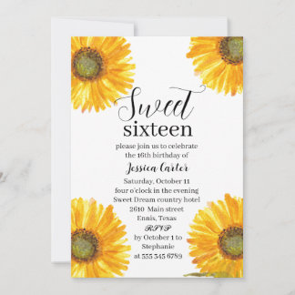 Gelbe Sonnenblumen Blütensüße 16 Geburtstagsparty Einladung