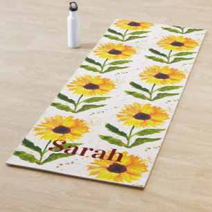 Gelbe Sonnenblumen Braune Rustikale Blumige Wasser Yogamatte
