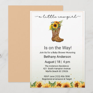 Gelbe Sonnenblumen Cowgirl auf der Way Baby Dusche Einladung