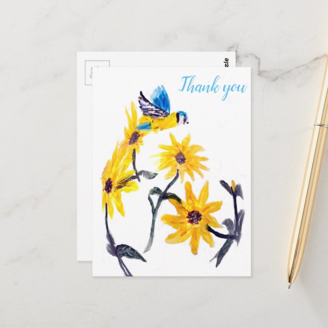 Gelbe Sonnenblumen Die Natur Vielen Dank Postkarte (Vorderseite/Rückseite Beispiel)