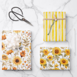 Gelbe Sonnenblumen, die Papiertüten umhüllen Geschenkpapier Set