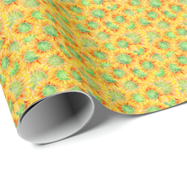 Gelbe Sonnenblumen Ditsy Wrapping Paper Geschenkpapier (Rolleneckpunkt)