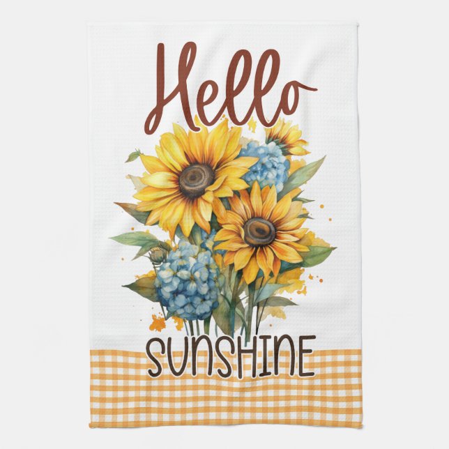 Gelbe Sonnenblumen Floral Gingham Happy Sunshine Geschirrtuch (Vertikal)