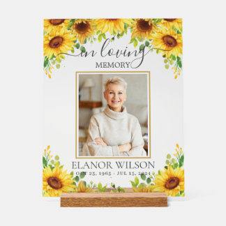 Gelbe Sonnenblumen Foto zur Beerdigung Acrylschild