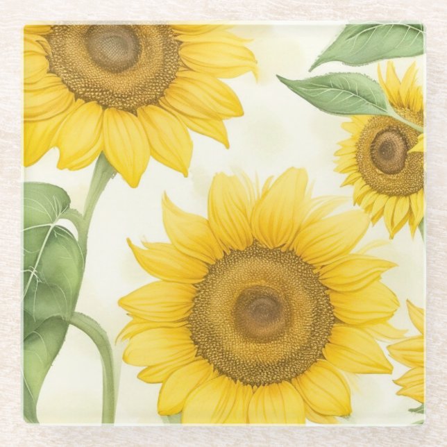 Gelbe Sonnenblumen Glasuntersetzer (Vorderseite)