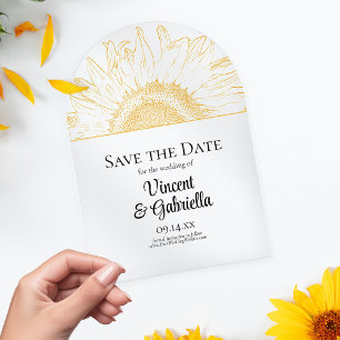 Gelbe Sonnenblumen Grafische Hochzeit Sichern Sie Acryleinladungen