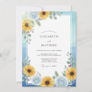 Gelbe Sonnenblumen-Himmel-Eukalyptus-Hochzeit Einladung