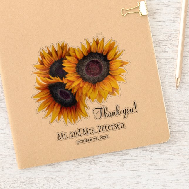 Gelbe Sonnenblumen Hochzeit danke und Namen Aufkleber (Notizbuch)