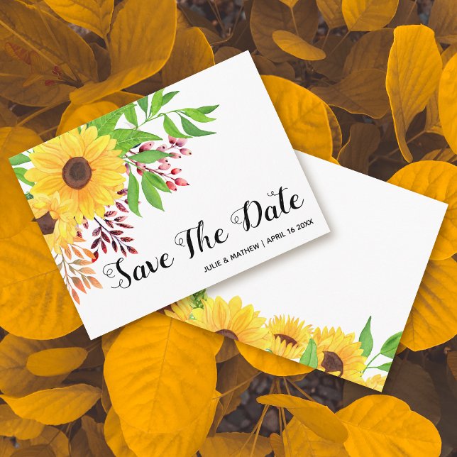 Gelbe Sonnenblumen Hochzeit im Herbst Save the Dat Ankündigungspostkarte (Von Creator hochgeladen)