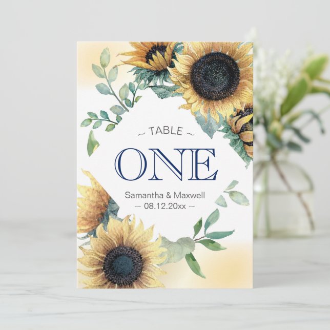Gelbe Sonnenblumen-Hochzeitstischnummern (Stehend Vorderseite)