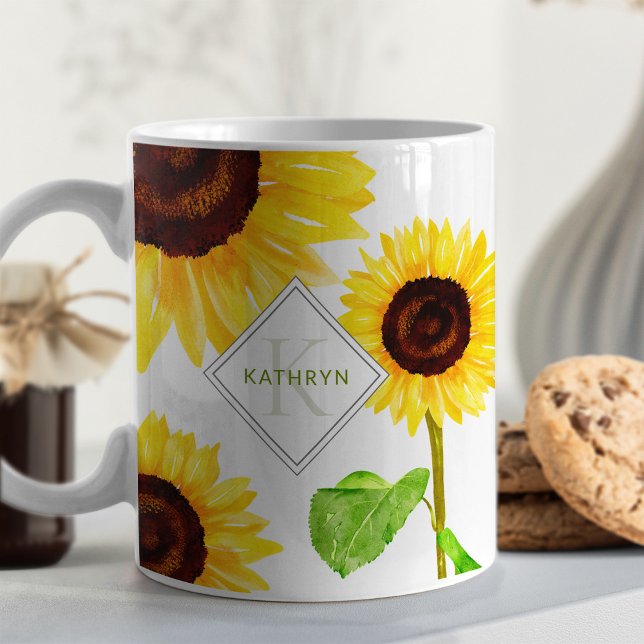 Gelbe Sonnenblumen, Illustriert Kaffeetasse (Von Creator hochgeladen)