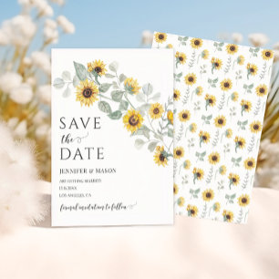 Gelbe Sonnenblumen im Blütenfall Save the Date Einladung