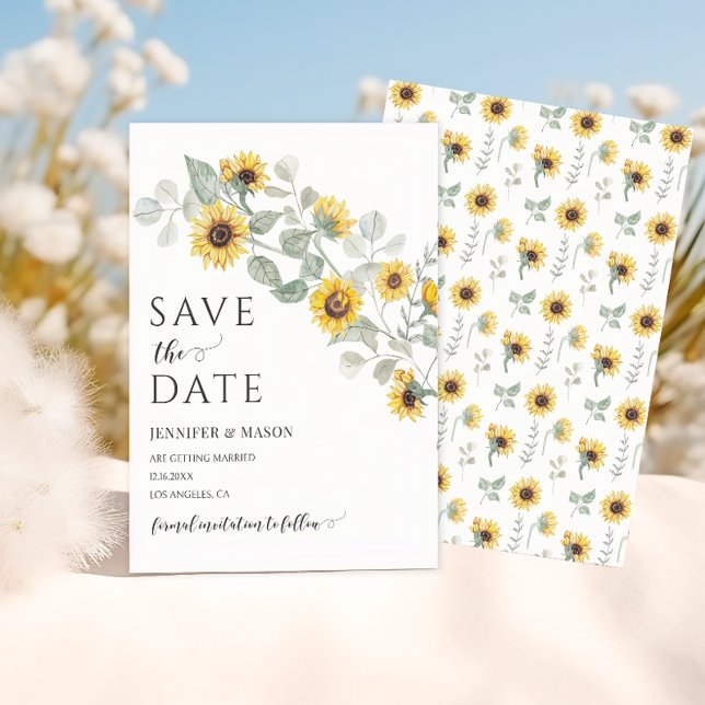 Gelbe Sonnenblumen im Blütenfall Save the Date Einladung (Von Creator hochgeladen)
