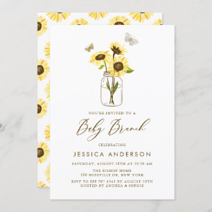 Gelbe Sonnenblumen im Mason Jar Baby Brunch Einladung