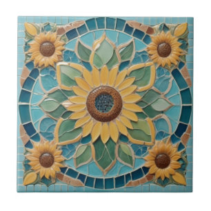 Gelbe Sonnenblumen Imitate Mosaik Aqua Blue Fliese