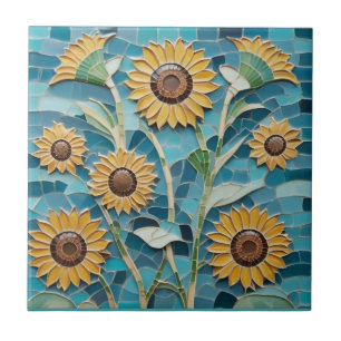 Gelbe Sonnenblumen Imitate Mosaik Aqua Blue Fliese