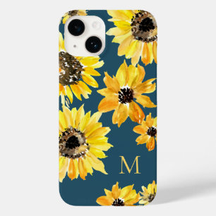 Gelbe Sonnenblumen in Aquarellfarben auf blauem Mo Case-Mate iPhone 14 Hülle