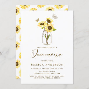 Gelbe Sonnenblumen in einem Mason Jar Quinceñera Einladung