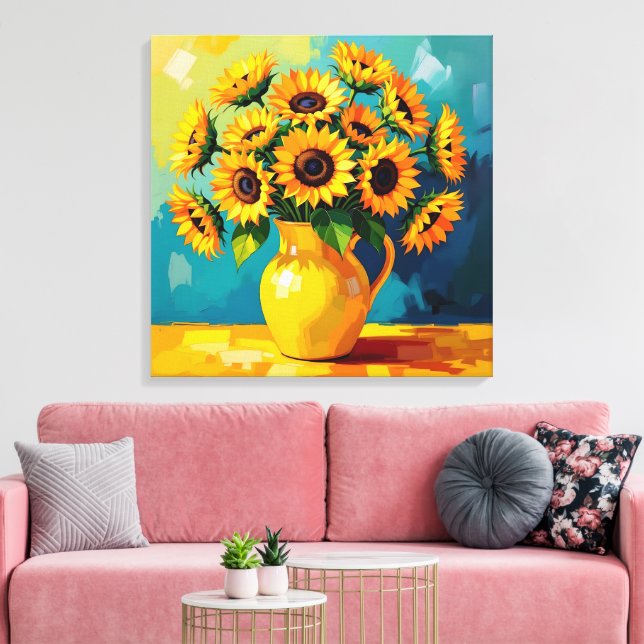 Gelbe Sonnenblumen in einer Gelbvase Leinwanddruck (Insitu (Wohnzimmer))