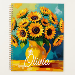 Gelbe Sonnenblumen in einer Personalisierten GelbV Planer